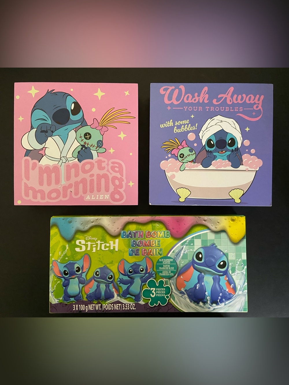 STITCH Pictures and Bath Bomb Set, 3 pieces, Great Decor & Bath time Fun-NWT